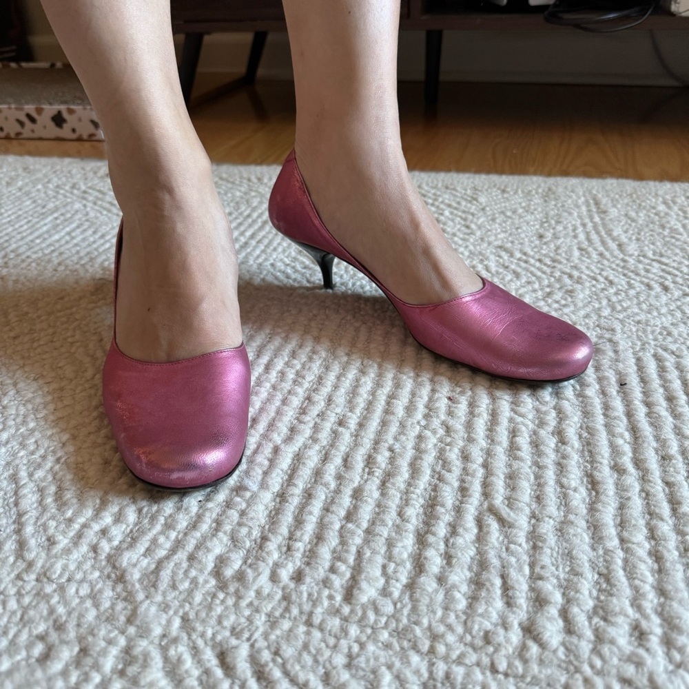 Metallic Pink Kitten Heels